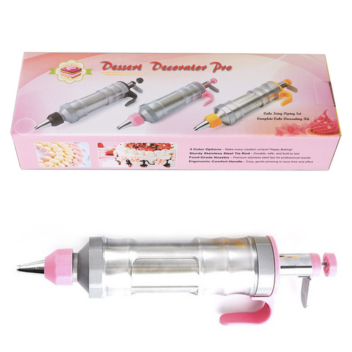 Pink Cream Piping Gun for Cookie Decorating - 6 Nozzle DIY Set for Baking and Cake Decoration - Main Image