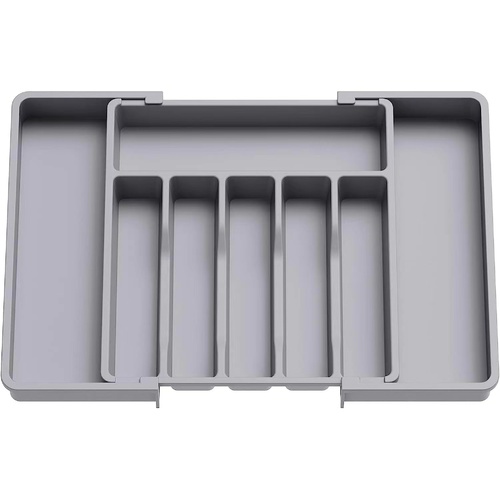 Grey Adjustable Polypropylene Kitchen Drawer Organizer - 8 Compartments, Large Capacity, Easy to Clean - Main Image