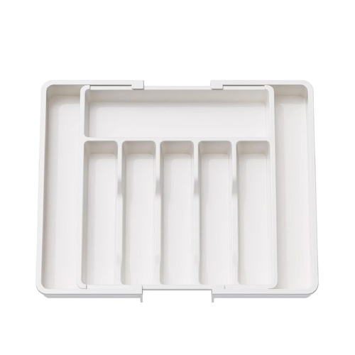 White Adjustable Polypropylene Kitchen Drawer Organizer - 8 Compartments, Large Capacity, Easy to Clean - Main Image