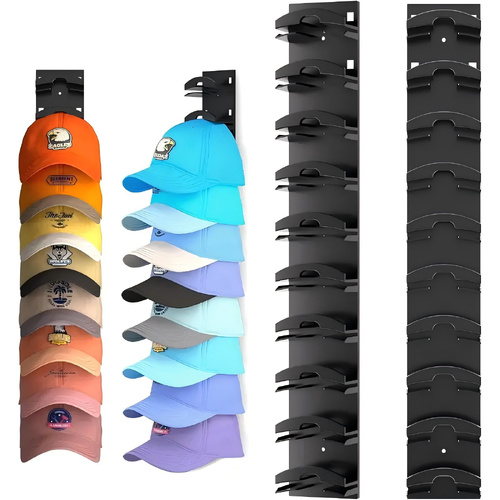 1 Pcs Black Adjustable Hat Organizer Rack for Baseball Caps - Space Saving Wall-Mounted Hat Storage with 2 Hanging Methods for Display and Storage(Bas - Main Image