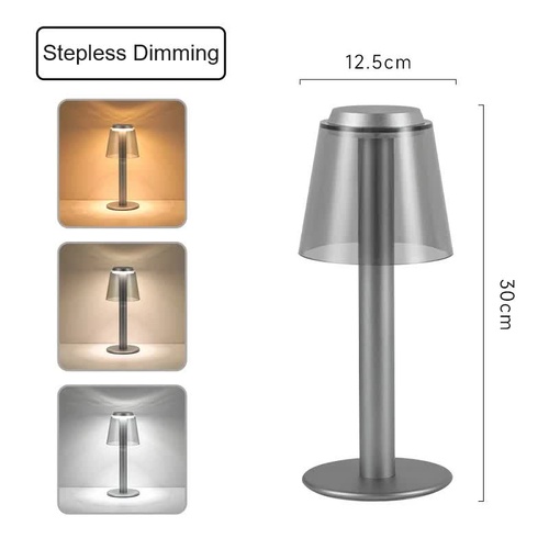 Silver Stylish Transparent Desk Lamp with Touch Control, LED, Type-C Charging - Simple and Modern Design - Main Image