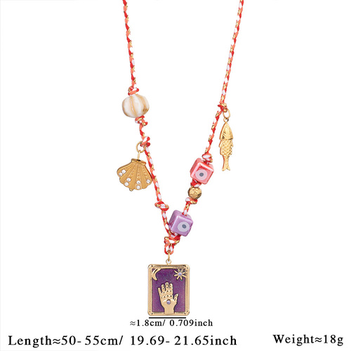 Purple Pendant Style Colorful Necklace for Women - Trendy Hand & Shell Jewelry Set - Main Image