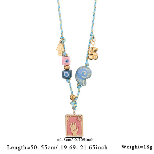 Pink Pendant Style Colorful Necklace for Women - Trendy Hand & Shell Jewelry Set - Main Image