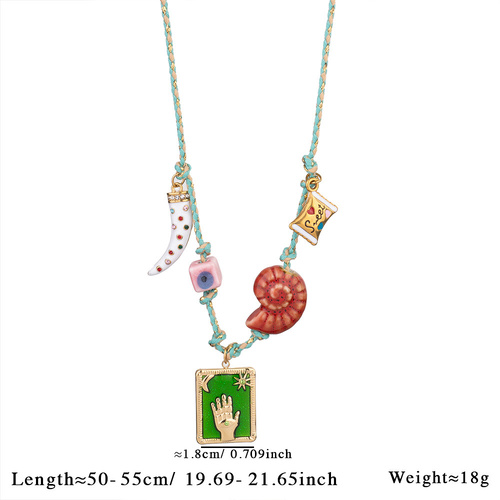 Green Pendant Style Colorful Necklace for Women - Trendy Hand & Shell Jewelry Set - Main Image