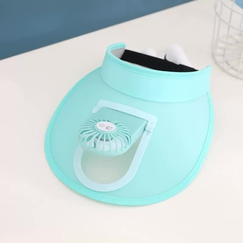 2 Pcs Bright Green UV Protection USB Rechargeable Fan Hat - Adjustable Large Brim Sun Hat with 3-Speed Wind Control - Main Image