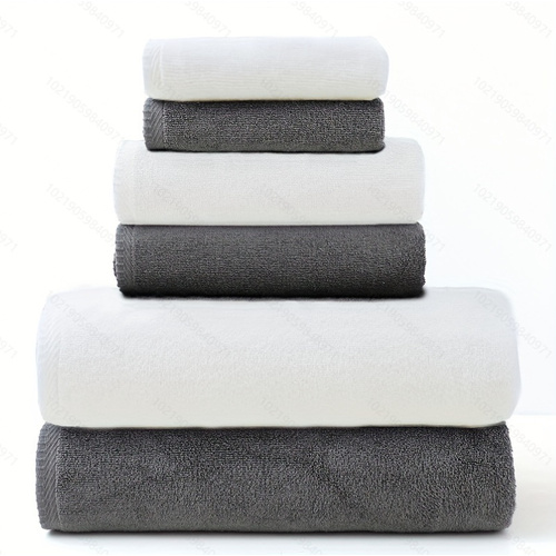 Gray and White Premium Cotton Towel Set - 6 Pieces, Soft & Absorbent Bath Towels for Adults - Main Image