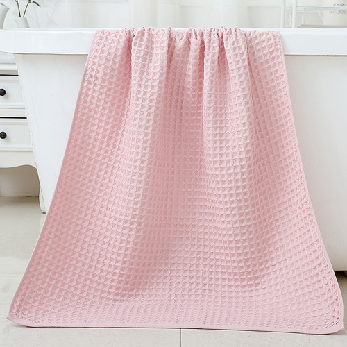Pink Luxury Cotton Waffle Bath Towel, Soft, Quick-Drying, Water Absorbent, Unisex, for Home Use - Main Image
