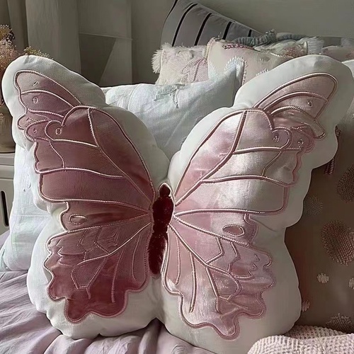 Pink 30cm Butterfly Shaped Throw Pillow - Soft Decorative Cushion with Embroidered Butterfly Design - Main Image