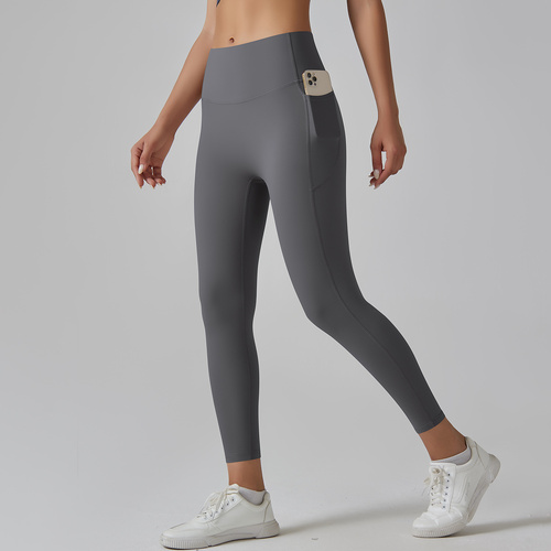 Dark Grey Size L High-Waist Seamless Yoga Pants for Women - Fitness Leggings with Pockets, Quick-Dry, Butt-Lifting, Stretchable Workout Tights - Main Image