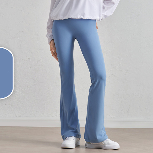 Blue High-Waisted Lycra Yoga Bell-Bottom Pants for Women - Tummy Control & Butt Lifting - Main Image