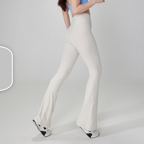 White High-Waisted Lycra Yoga Bell-Bottom Pants for Women - Tummy Control & Butt Lifting - Main Image