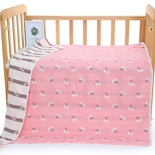 Pink Cherry, 6-Layer Muslin Baby Blanket - Soft Cotton Bedding for Infants and Toddlers, 110x110 cm, - Main Image