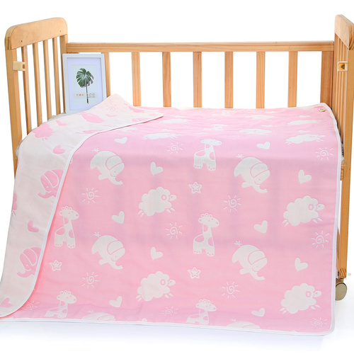Pink Animal, 6-Layer Muslin Baby Blanket - Soft Cotton Bedding for Infants and Toddlers, 110x110 cm, - Main Image
