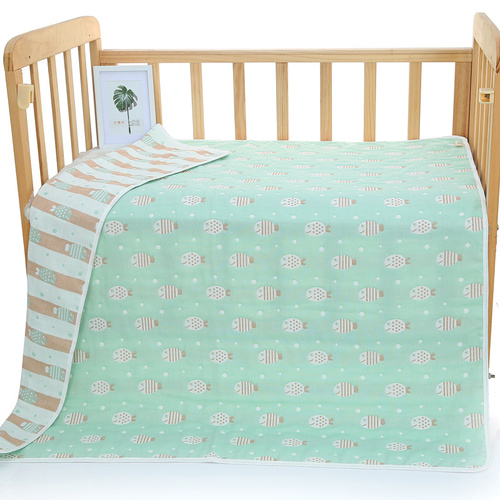 Green Fish, 6-Layer Muslin Baby Blanket - Soft Cotton Bedding for Infants and Toddlers, 110x110cm - Main Image
