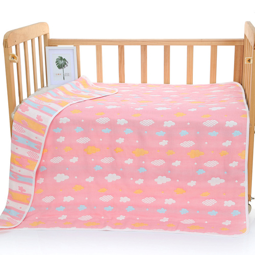 Pink Clouds, 6-Layer Muslin Baby Blanket - Soft Cotton Bedding for Infants and Toddlers, 110x110cm - Main Image