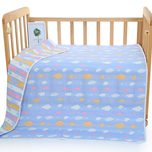 Blue Clouds, 6-Layer Muslin Baby Blanket - Soft Cotton Bedding for Infants and Toddlers, 110x110cm - Main Image