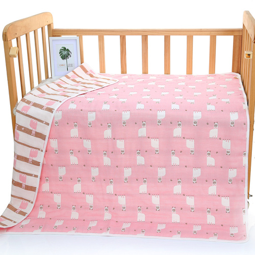 Pink Alpaca, 6-Layer Muslin Baby Blanket - Soft Cotton Bedding for Infants and Toddlers, 110x110cm - Main Image