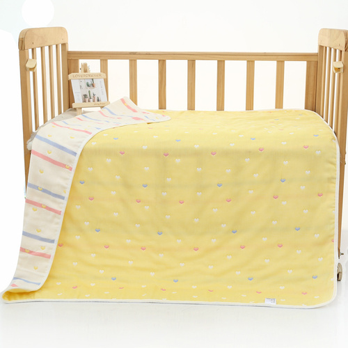 Yellow love heart, 6-Layer Muslin Baby Blanket - Soft Cotton Bedding for Infants and Toddlers, 110x110cm - Main Image