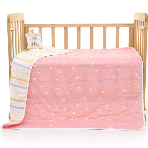 Pink love heart, 6-Layer Muslin Baby Blanket - Soft Cotton Bedding for Infants and Toddlers, 110x110cm - Main Image