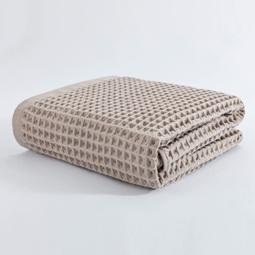 Brown Pure Cotton Waffle Weave Bath Towel - Soft, Absorbent & Extra Large 70x140 cm for Home Use - Main Image