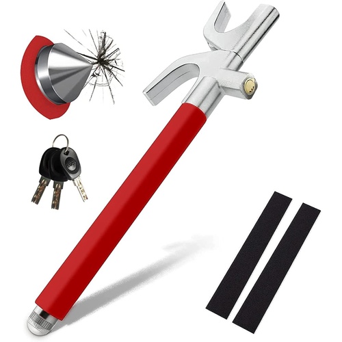 Red Multifunctional Car Steering Wheel Lock - Adjustable and Telescopic Anti-theft & Window Breaker Safety Tool - Main Image