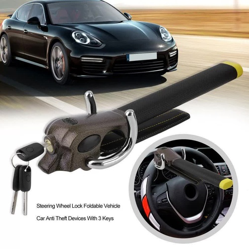 Foldable Car Steering Wheel Lock - Anti-theft Device with 2 Keys for Vehicle Protection - Main Image