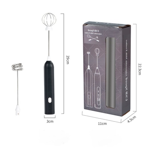 Black Electric Milk Frother Handheld - USB Rechargeable Milk Foamer with 2 Whisks - Perfect for Coffee, Lattes, Cappuccinos & More - Main Image