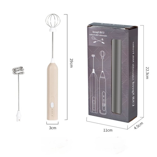 Khaki Electric Milk Frother Handheld - USB Rechargeable Milk Foamer with 2 Whisks - Perfect for Coffee, Lattes, Cappuccinos & More - Main Image