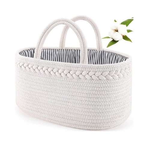 White Stylish Cotton Rope Basket for Clothing & Toys - Woven Storage Organizer, 38x23x18cm - Main Image