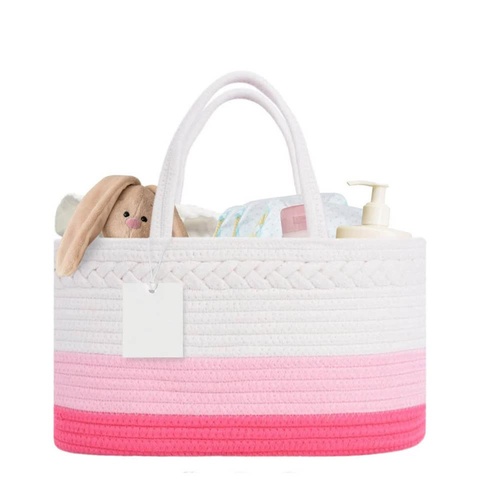 Pink Stylish Cotton Rope Basket for Clothing & Toys - Woven Storage Organizer, 38x23x18cm - Main Image