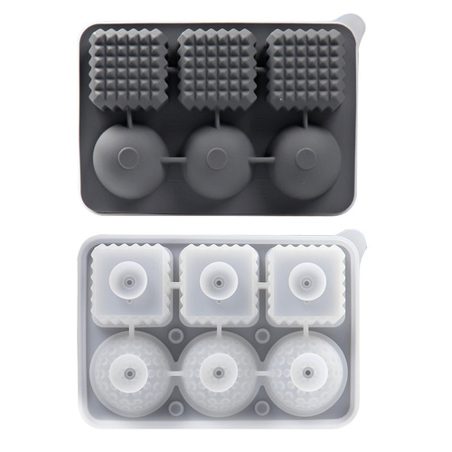 2 PCS Sphere & Square Ice Cube Tray (Gray) - Novelty Silicone Ice Maker for Whiskey Cocktails - Main Image