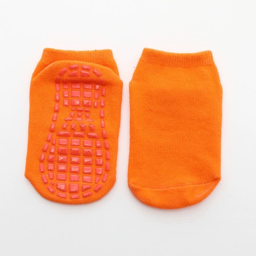 Orange 6-Pairs Adult Non-Slip Trampoline Socks - Colorful Anti-Skid Floor Socks with PVC Grip Dots, 35-42EU - Main Image
