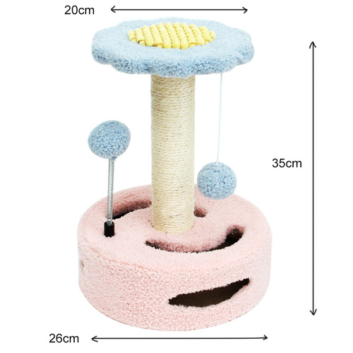 Pink Bold Flower Cat Scratching Post - Interactive Plush & Sisal Cat Toy with Teaser Balls - Main Image