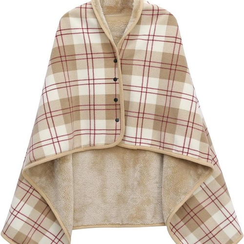 Light-brown 100x140cm Wearable Fleece Blanket - Soft, Warm & Anti-Pilling, Stylish Plaid Design - Main Image