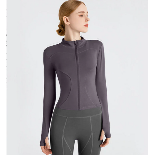 XXL Purple High-Stretch Slim Fit Yoga Jacket - Full Zip Workout Sports Jacket for Women - Main Image