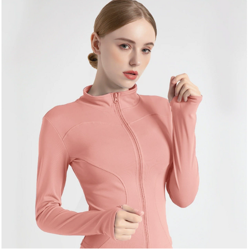 XXL Pink High-Stretch Slim Fit Yoga Jacket - Full Zip Workout Sports Jacket for Women - Main Image