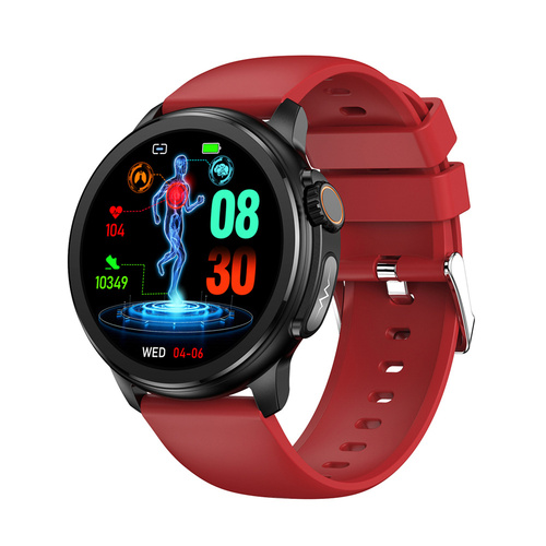 Red Round 1.3 Touch Screen Smartwatch with Heart Rate & Fitness Tracking" - Main Image