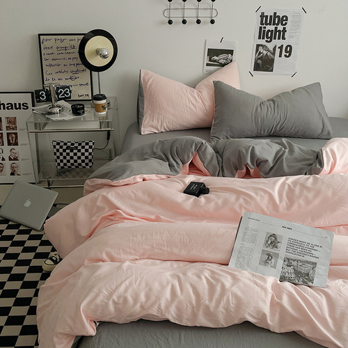 Pink-grey 1.5m Bed Fitted Sheet Set with 200x230cm Duvet Cover - 4-Piece Bedding Set - Main Image