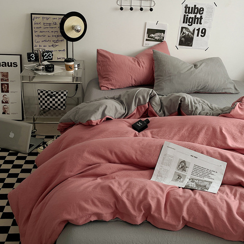 Pink-grey 1.5m Bed Fitted Sheet Set with 200x230cm Duvet Cover - 4-Piece Bedding Set - Main Image