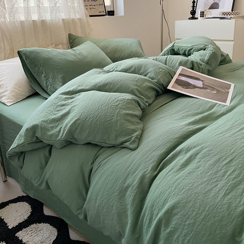Green-blue Solid Color Solid Color Solid Color 1.5m Bed Fitted Sheet Set with 200x230cm Duvet Cover - 4-Piece Bedding Set - Main Image