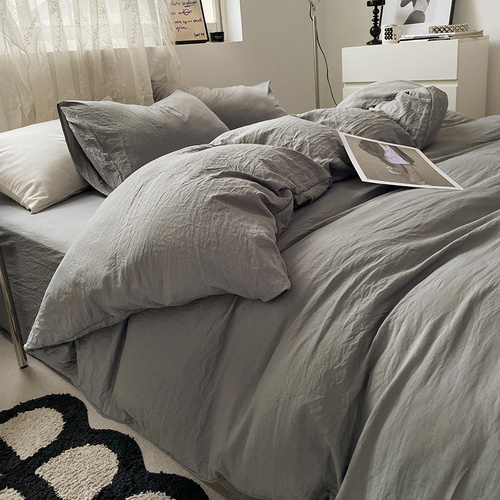 Light-grey Solid Color Solid Color Solid Color 1.5m Bed Fitted Sheet Set with 200x230cm Duvet Cover - 4-Piece Bedding Set - Main Image