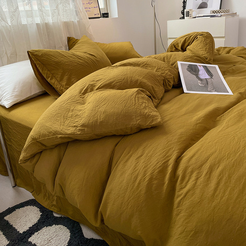 Agate Yellow Solid Color Solid Color Solid Color 1.5m Bed Fitted Sheet Set with 200x230cm Duvet Cover - 4-Piece Bedding Set - Main Image