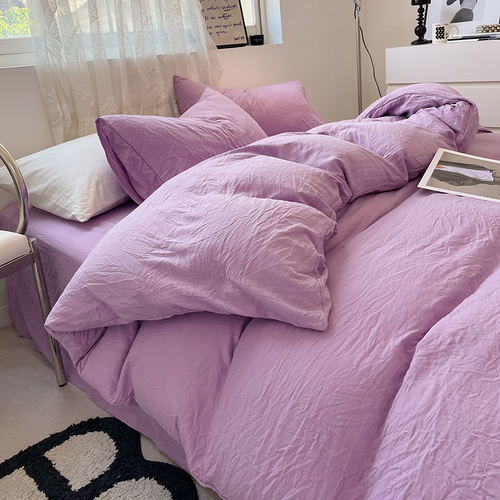 Purple Solid Color Solid Color Solid Color 1.5m Bed Fitted Sheet Set with 200x230cm Duvet Cover - 4-Piece Bedding Set - Main Image