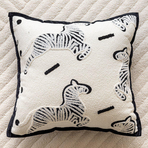 White Horse 45x45cm Decorative Zebra-Pattern Pillow Cover with Non-Woven Insert - Main Image