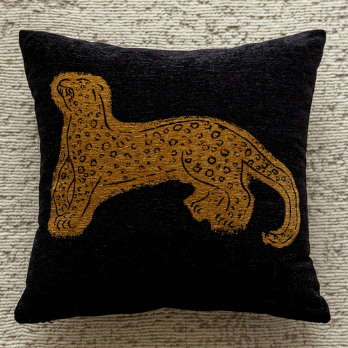 Black Background With Yellow Panthers 45x45cm Decorative Zebra-Pattern Pillow Cover with Non-Woven Insert - Main Image