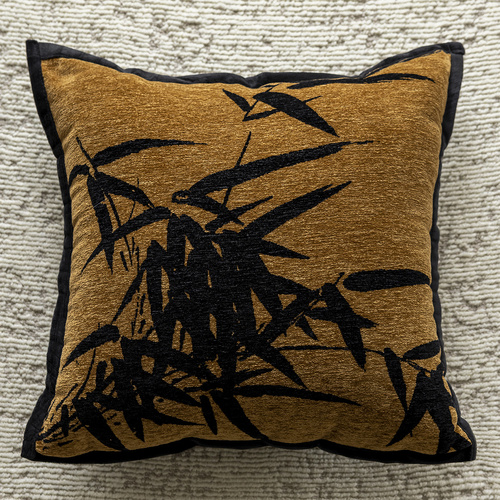 Yellow Background With Black Bamboo 45x45cm Decorative Zebra-Pattern Pillow Cover with Non-Woven Insert - Main Image