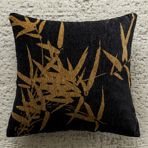 Black Background With Yellow Bamboo 45x45cm Decorative Zebra-Pattern Pillow Cover with Non-Woven Insert - Main Image