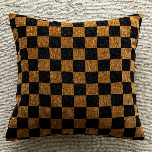 Yellow Checkered 45x45cm Decorative Zebra-Pattern Pillow Cover with Non-Woven Insert - Main Image