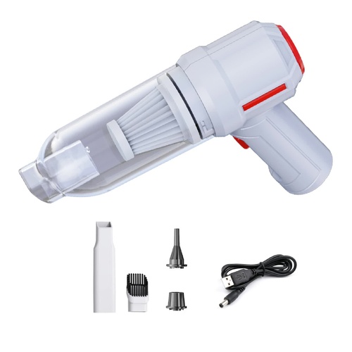 White 3-in-1 Vacuum Cleaner with Blowing, Suction, and Dust Extraction - USB Rechargeable, 2 x 2000mAh Batteries - Main Image