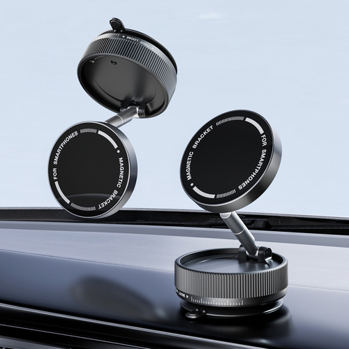 Black Magnetic Car Phone Mount - 66x66x34mm with Adjustable Bracket for Easy Smartphone Access - Main Image